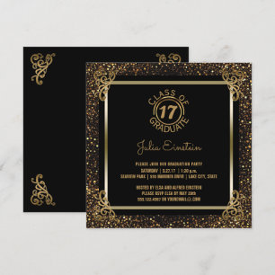 2017 Graduation Party   Elegant Black Gold Glitter Invitation