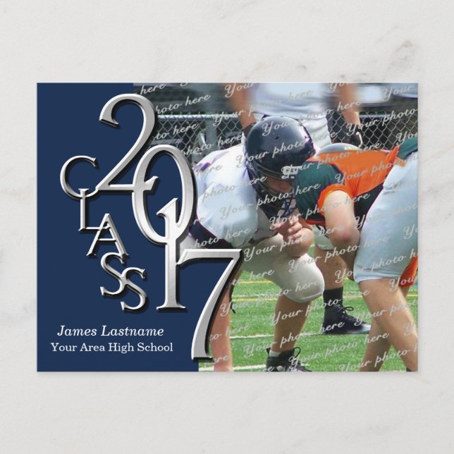 2017 Graduation Party with Photo Blue Invitation Postcard (Front)