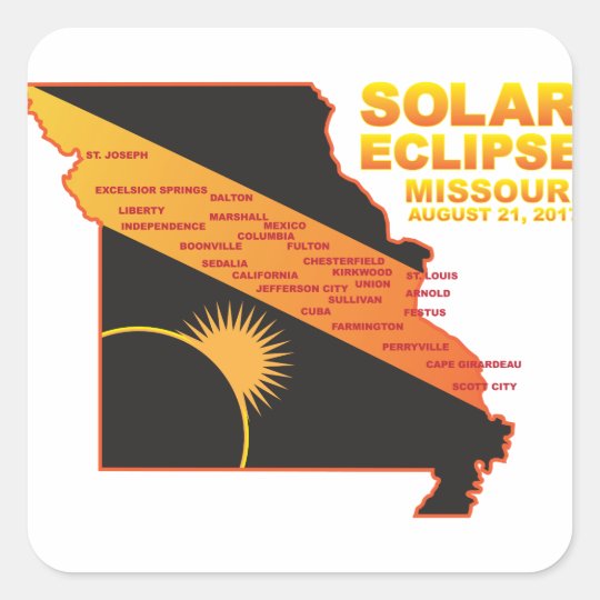 2017 Solar Eclipse Across Missouri Cities Map Square Sticker
