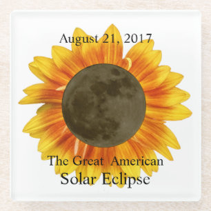 2017 Solar Eclipse Moon and Sunflower Glass Coaster