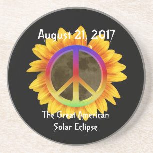 2017 Solar Eclipse, Sunflower and Peace Symbol Coaster