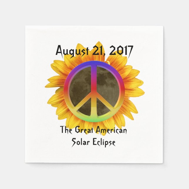 2017 Solar Eclipse, Sunflower and Peace Symbol Napkin (Front)