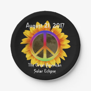 2017 Solar Eclipse, Sunflower and Peace Symbol Paper Plate