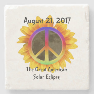2017 Solar Eclipse, Sunflower and Peace Symbol Stone Coaster