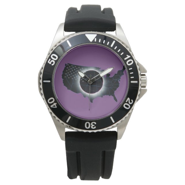 2017 Total Solar Eclipse Black Rubber Strap Watch (Front)