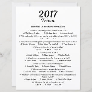 2017 Trivia Game 9th Birthday Party Game