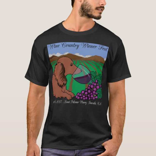 2017 Wine Country Wiener Fest T-shirt on black (Front)