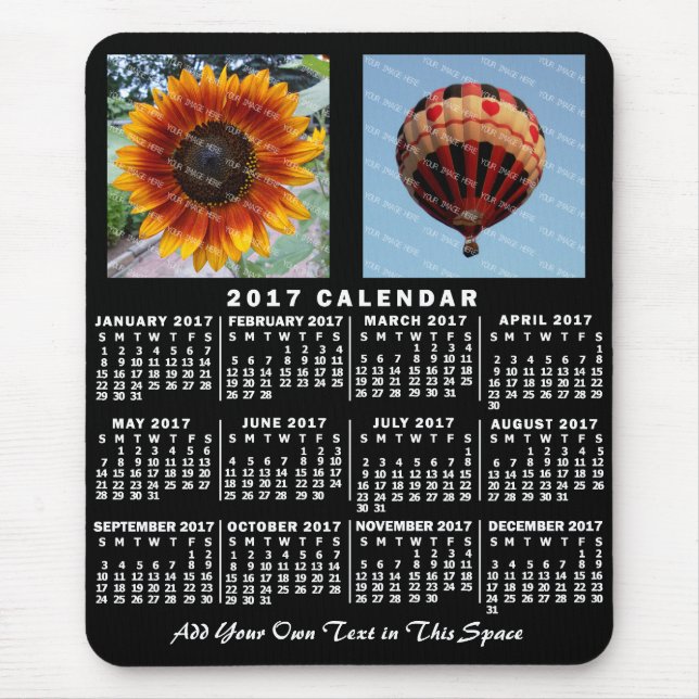 2017 Year Monthly Calendar Black Custom 2 Photos Mouse Mat (Front)