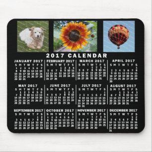 2017 Year Monthly Calendar Black Custom 3 Photos Mouse Mat