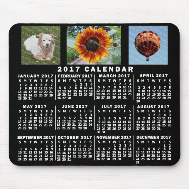 2017 Year Monthly Calendar Black Custom 3 Photos Mouse Mat (Front)