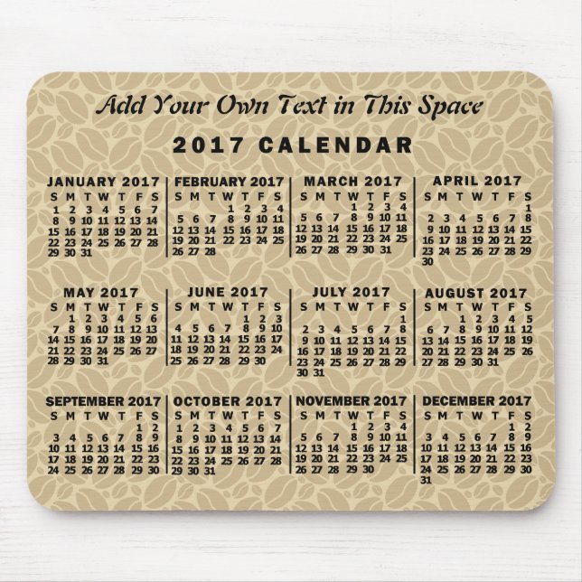 2017 Year Monthly Calendar Coffee Beans Custom Mouse Mat (Front)