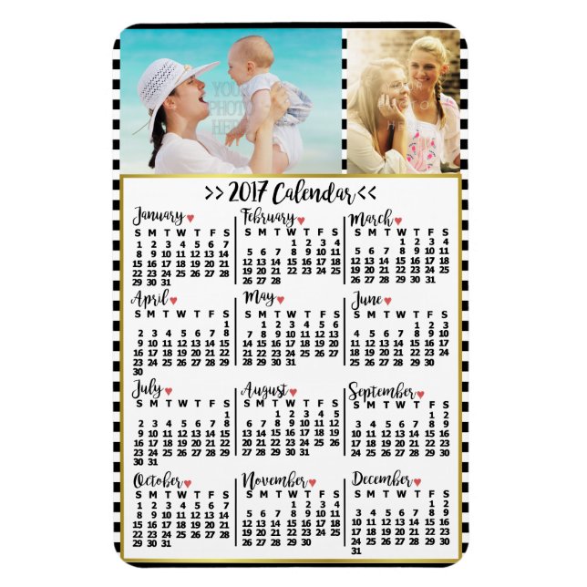 2017 Year Monthly Calendar Stripes | Custom Photos Magnet (Vertical)