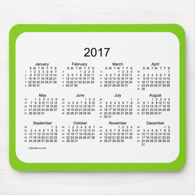 2017 Yellow Green 52 Weeks Calendar by Janz Mouse Mat (Front)