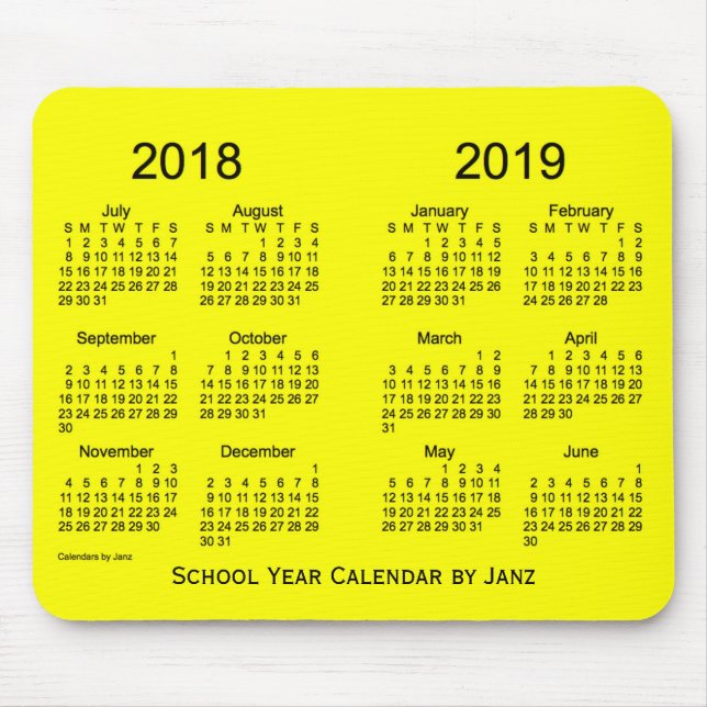 2018-2019 School Year Yellow Calendar by Janz Mouse Mat (Front)