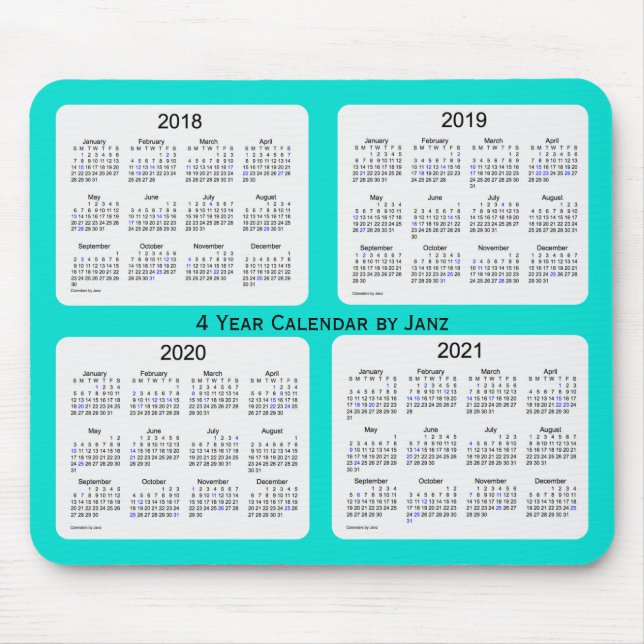 2018-2021 Turquoise Holiday Calendar by Janz Mouse Mat (Front)