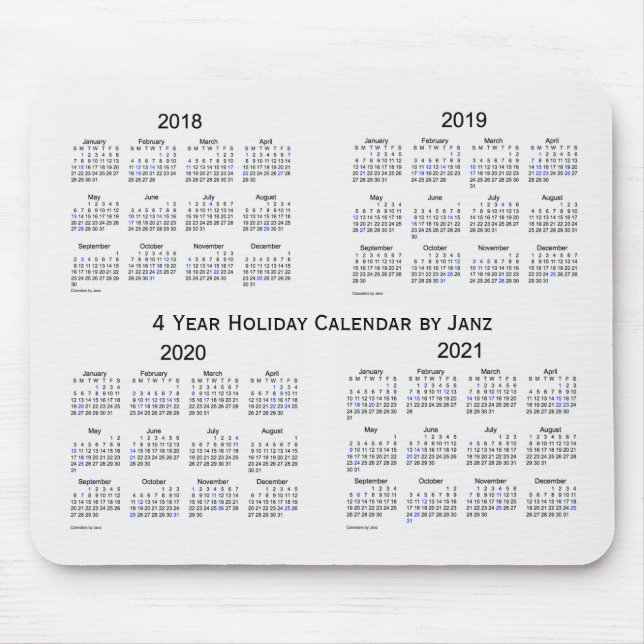 2018-2021 White Smoke Holiday Calendar by Janz Mouse Mat (Front)