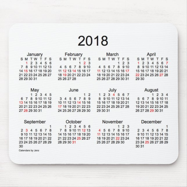 2018 Black and White Holiday Calendar by Janz Mouse Mat (Front)