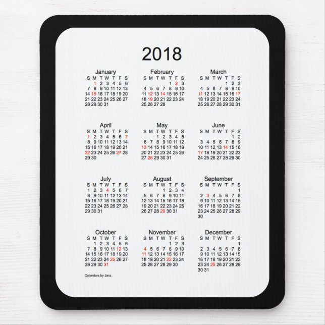 2018 Black Holiday Calendar by Janz Mouse Pad (Front)
