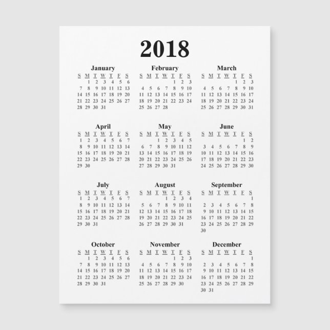 2018 Blank Calendar (Front)