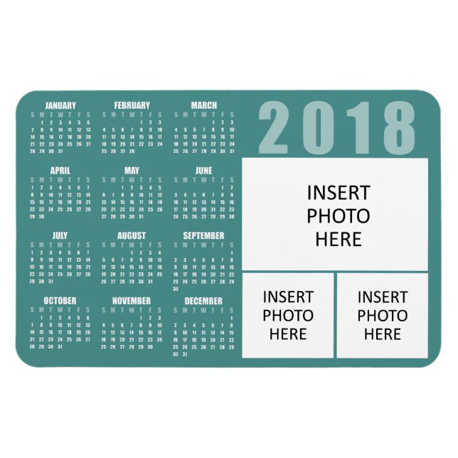 2018 Calendar Magnet - 3 Family Photos - Teal (Horizontal)
