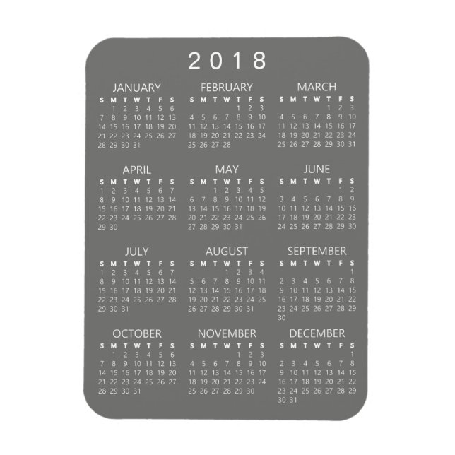 2018 Calendar Magnet - Medium Grey (Vertical)
