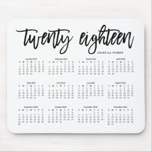 2018 Calendar Modern Typography Mouse Mat