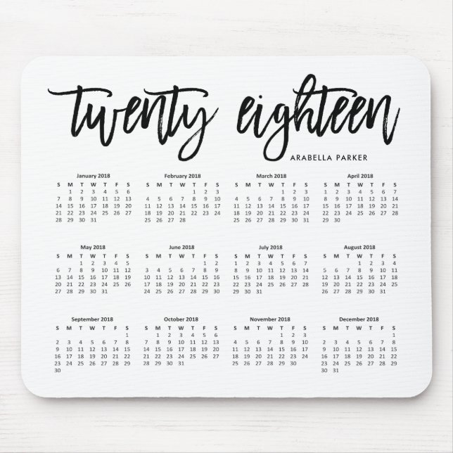 2018 Calendar | Modern Typography Mouse Mat (Front)