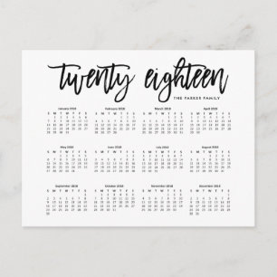 2018 Calendar Modern Typography Postcard