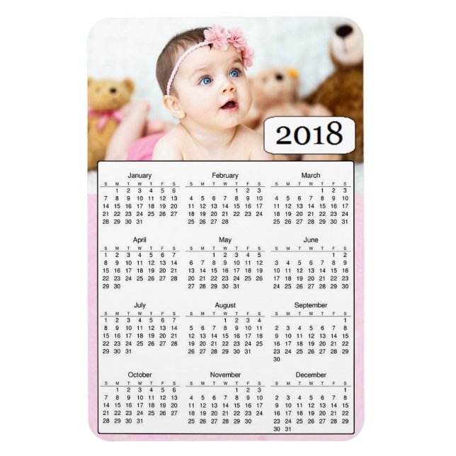2018 Calendar Personalised Baby Girl Photo Magnet (Vertical)