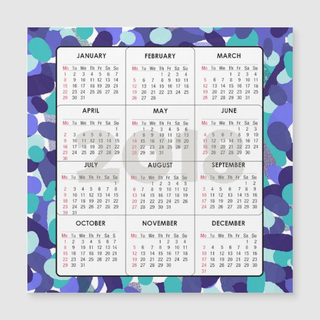 2018 Calendar Square Magnetic Blue Dots (Front)