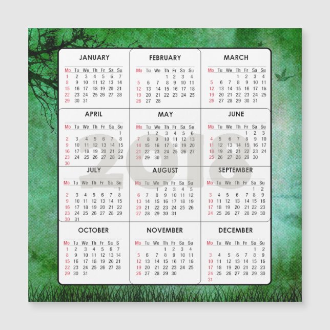 2018 Calendar Square Magnetic Nature Green (Front)