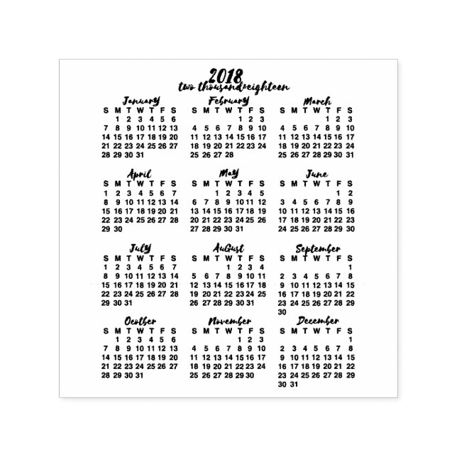2018 Calendar Year at a Glance Ink Calligraphy Self-inking Stamp (Design)