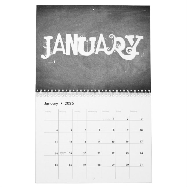 2018 Chalkboard Calendar Black and White Text (Jan 2026)