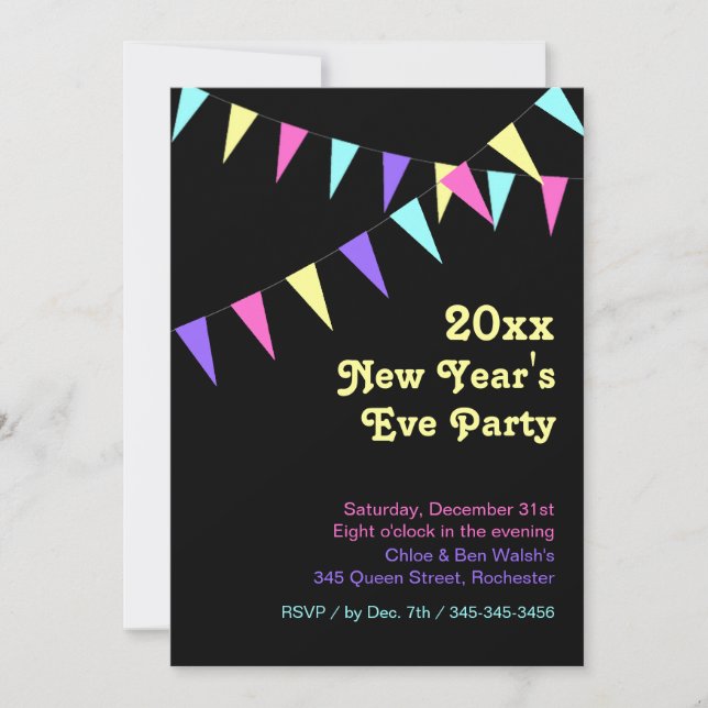 2018 Colourful Bunting New Year's Invitation (Front)