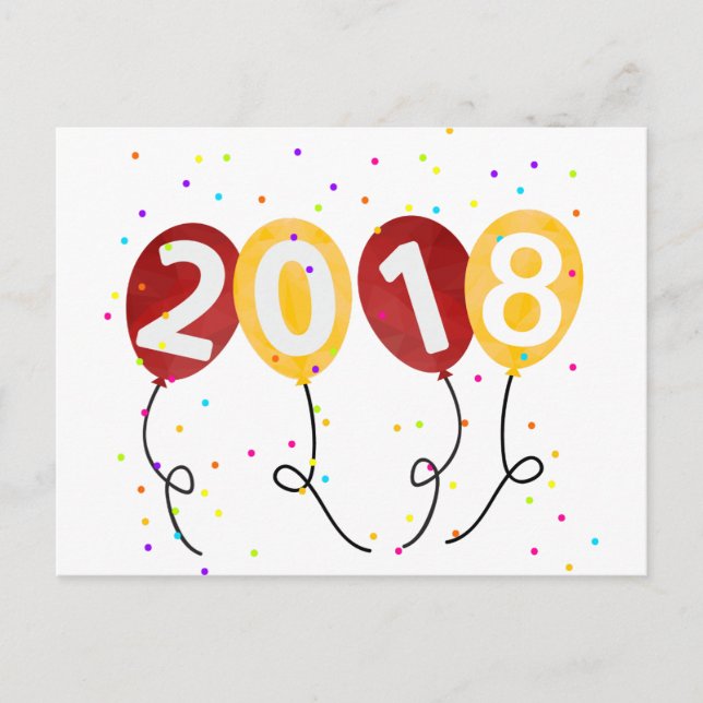 2018 Happy New Year Party Balloons Celebration Postcard (Front)