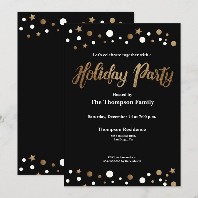2018 Holiday Party Gold and black Christmas Invitation (Front/Back)