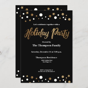 2018 Holiday Party Gold and black Christmas Invitation