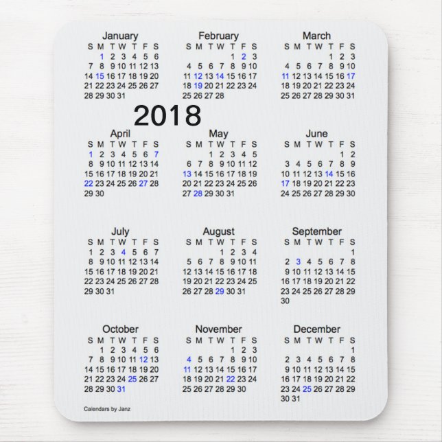 2018 Large Print Holiday Calendar by Janz Mousepad (Front)