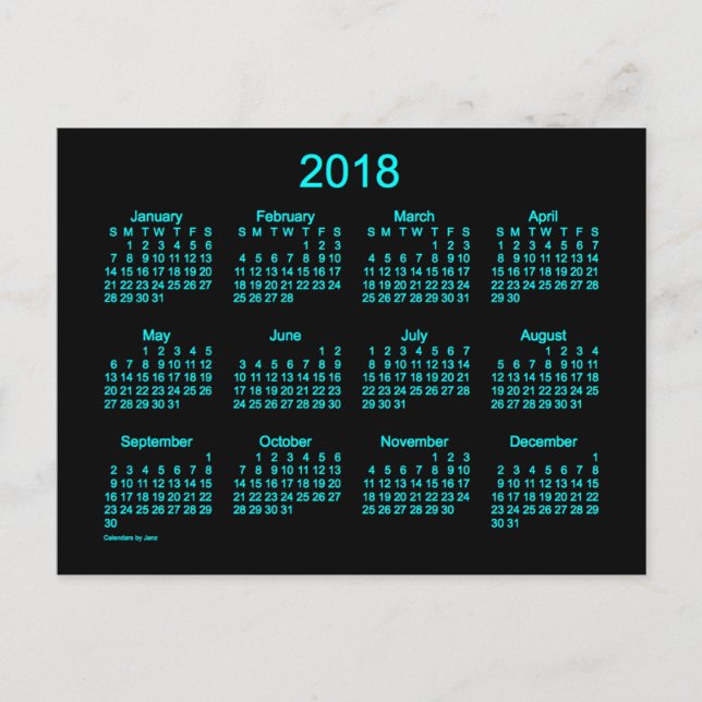 2018 Neon Blue Mini Calendar by Janz Postcard (Front)