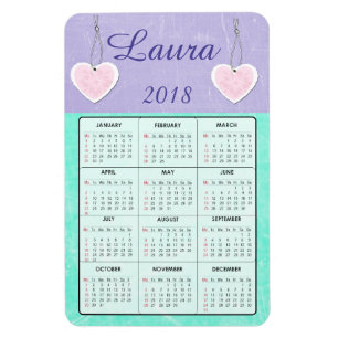 2018 Purple and Teal Mini Calendar Name Magnet