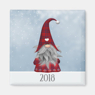 2018 Red & Black Buffalo Plaid Christmas Gnome Magnet
