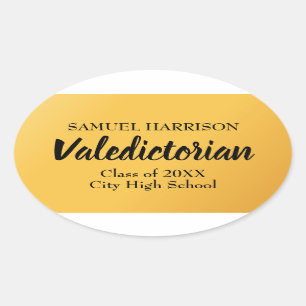 2018, Valedictorian Personalised Gold Graduation Oval Sticker