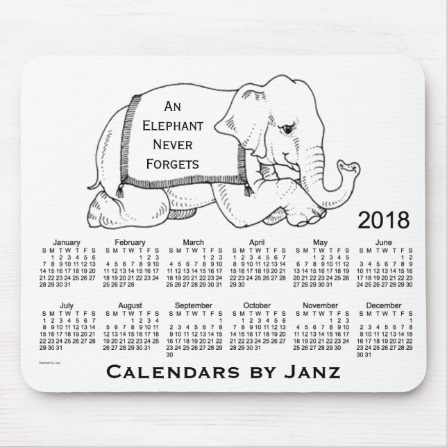 2018 White Elephant Calendar by Janz Mouse Pad (Front)