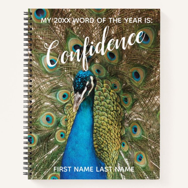 2018 Word of the Year Confidence Peacock Photo Notebook (Front)
