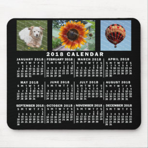 2018 Year Monthly Calendar Black Custom 3 Photos Mouse Mat