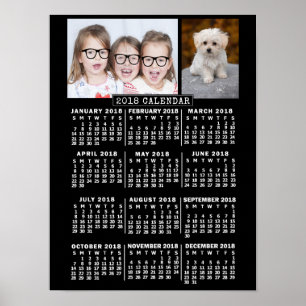 2018 Year Monthly Calendar Black   Custom Photos Poster