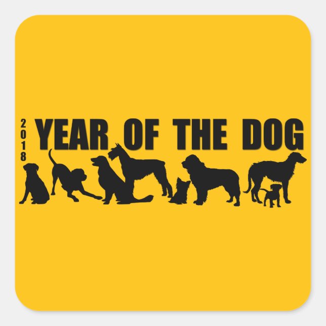 2018 Year of The Dog Yellow Square Sticker (Front)