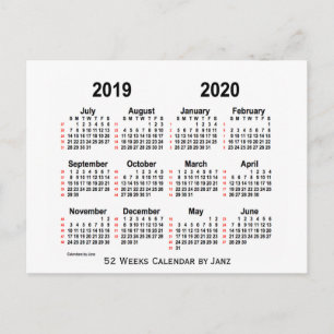2019-2020 White 52 Weeks Calendar by Janz Postcard