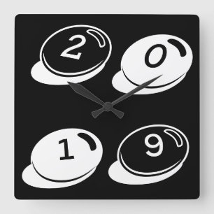 2019 Black and White Typography Add Year or Text Square Wall Clock