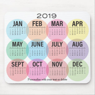 2019 Calendar Colourful Month Design Mouse Mat